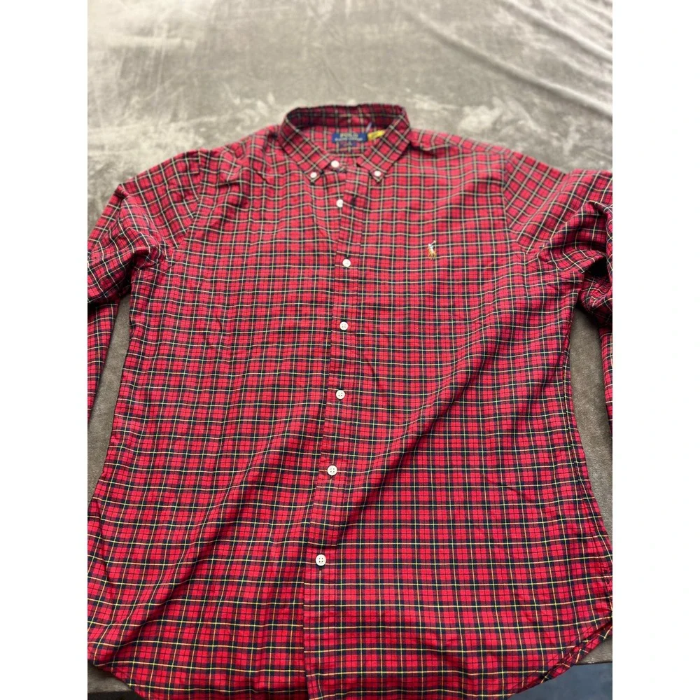 Polo Ralph Lauren Mens Slim Fit Plaid Button Down‎ Shirt Red Navy XL 4694